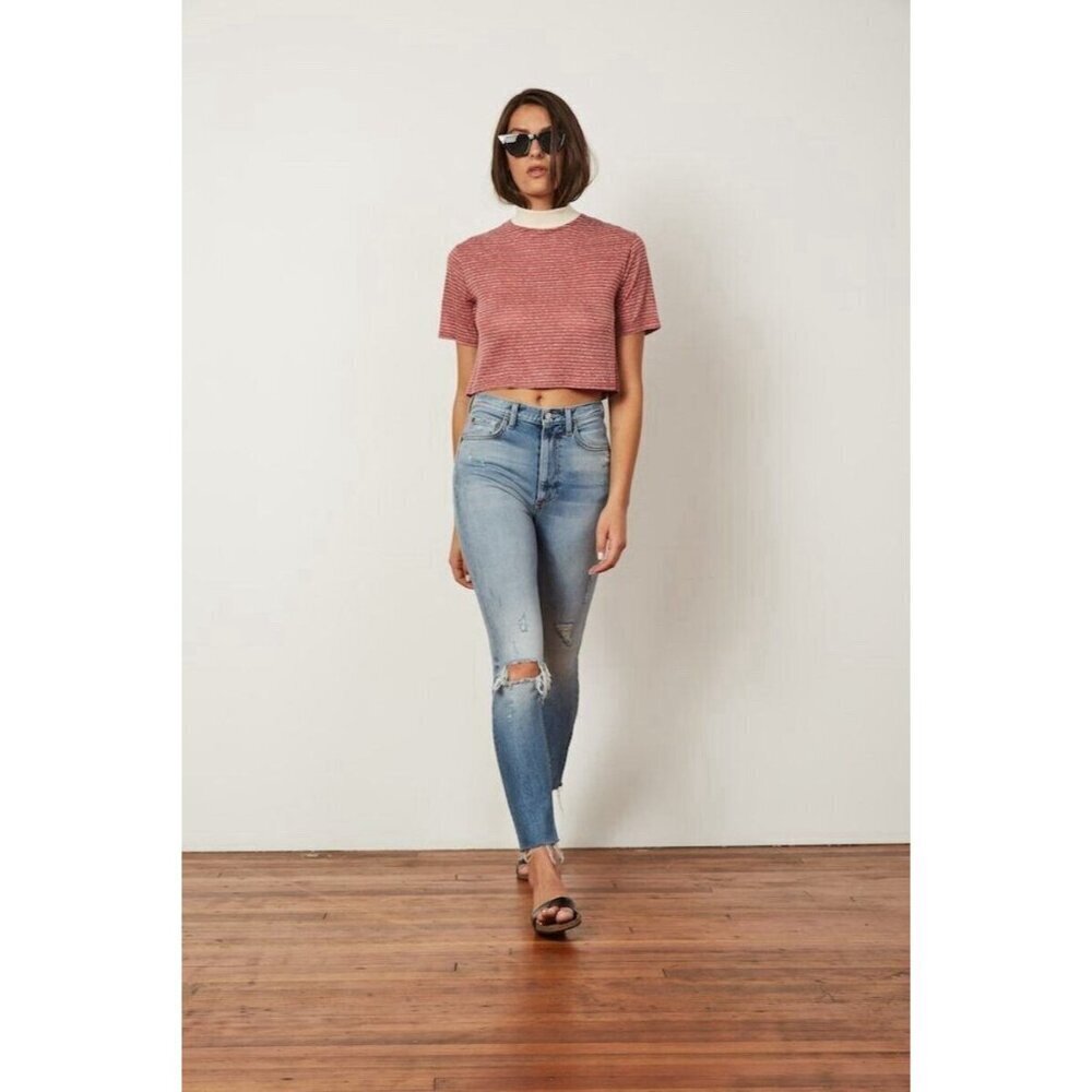 High-Rise Distressed Destroyed Light Wash Skinny Jeans